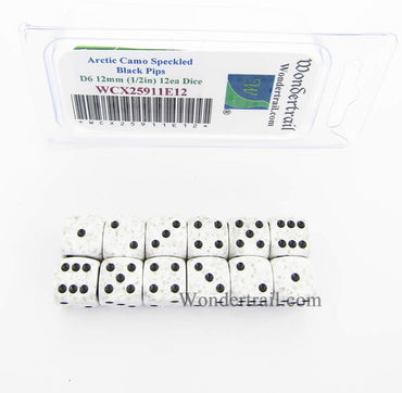 WCX25911E12 Arctic Camo Speckled Dice Black Pips D6 12mm Pack of 12 (ONLINE ORDER ONLY)
