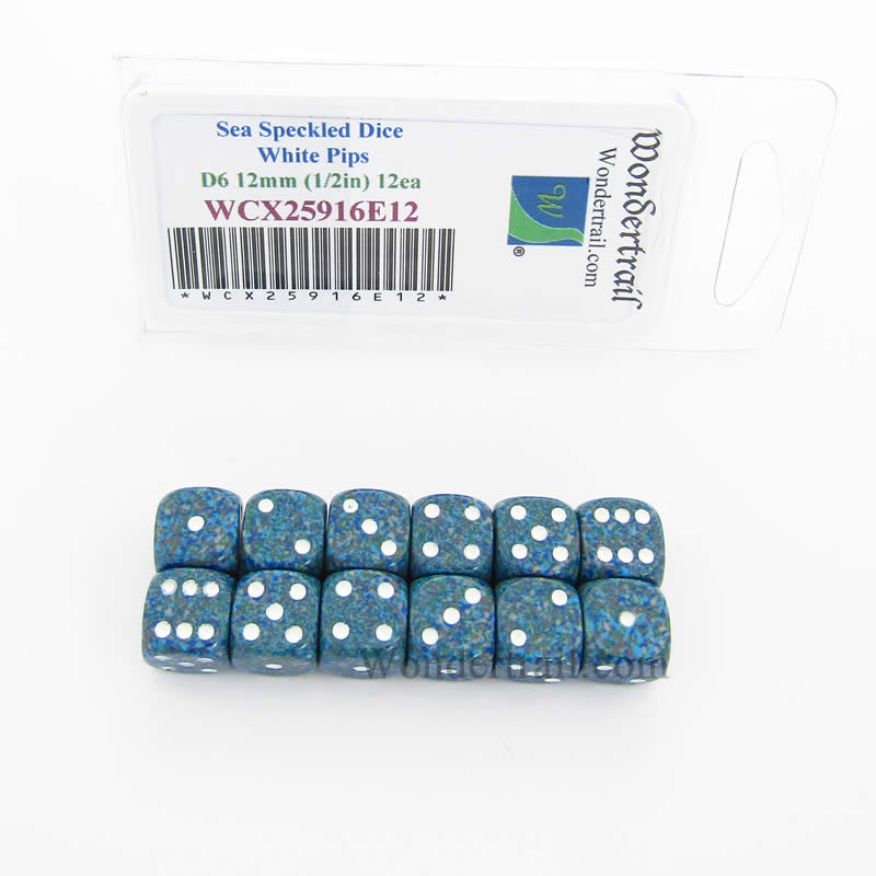 WCX25916E12 Sea Speckled Dice White Pips D6 12mm Pack of 12 (ONLINE ORDER ONLY)