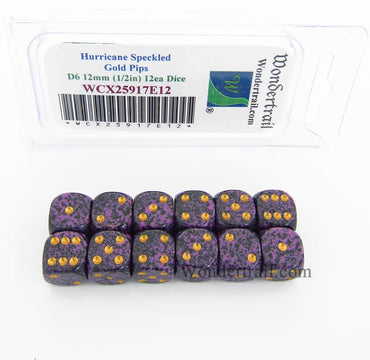 WCX25917E12 Hurricane Speckled Dice Gold Pips D6 12mm Pack of 12 (ONLINE ORDER ONLY)