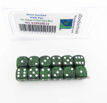 WCX25925E12 Recon Speckled Dice White Pips D6 12mm Pack of 12 (ONLINE ORDER ONLY)