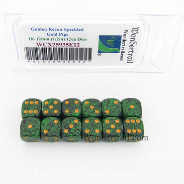 WCX25935E12 Golden Recon Speckled Dice Gold Pips D6 12mm Pack of 12 (ONLINE ORDER ONLY)