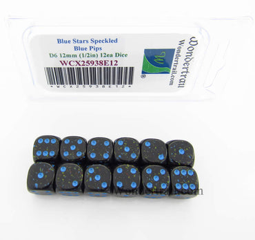 WCX25938E12 Blue Stars Speckled Dice Blue Pips D6 12mm Pack of 12 (ONLINE ORDER ONLY)