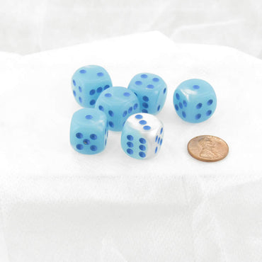 WCX26665E6 Pearl Turquoise and White Gemini Luminary Dice Blue Pips D6 16mm (5/8in) Pack of 6 (ONLINE ORDER ONLY)