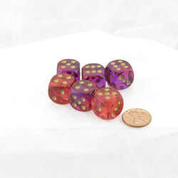 WCX26667E6 Red and Violet Gemini Translucent Dice Gold Pips D6 16mm (5/8in) Pack of 6 (ONLINE ORDER ONLY)