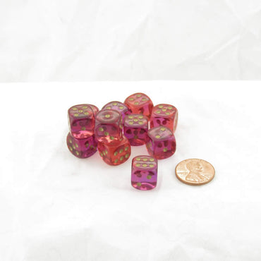 WCX26867E12 Red and Violet Gemini Translucent Dice Gold Pips D6 12mm (1/2in) Set of 12 (ONLINE ORDER ONLY)