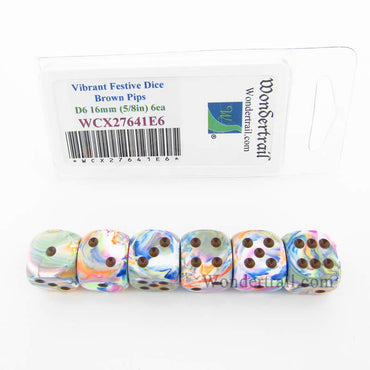 WCX27641E6 Vibrant Festive Dice Brown Pips 16mm D6 Set of 6 (ONLINE ORDER ONLY)