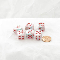WCX27739E6 Pop-art Festive Dice with Red Pips 16mm (5/8in) D6 Set of 6 (ONLINE ORDER ONLY)