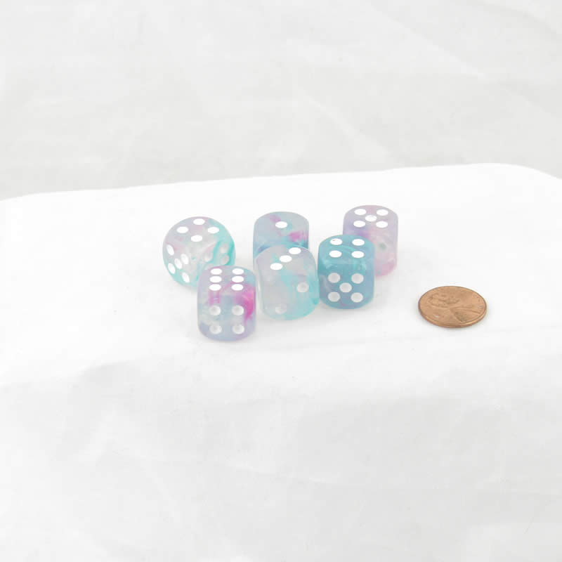 WCX27745E6 Wisteria Nebula Luminary Dice White Pips D6 16mm (5/8in) Pack of 6 (ONLINE ORDER ONLY)