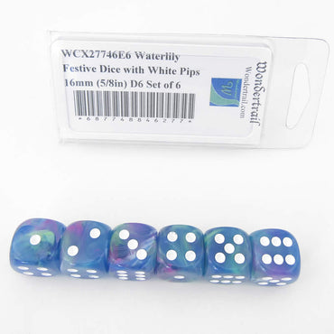 WCX27746E6 Waterlily Festive Dice with White Pips 16mm (5/8in) D6 Set of 6 (ONLINE ORDER ONLY)