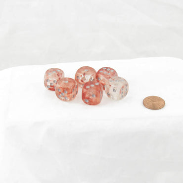 WCX27754E6 Red Nebula Luminary Dice Silver Pips D6 16mm (5/8in) Pack of 6 (ONLINE ORDER ONLY)