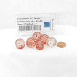 WCX27754E6 Red Nebula Luminary Dice Silver Pips D6 16mm (5/8in) Pack of 6 (ONLINE ORDER ONLY)