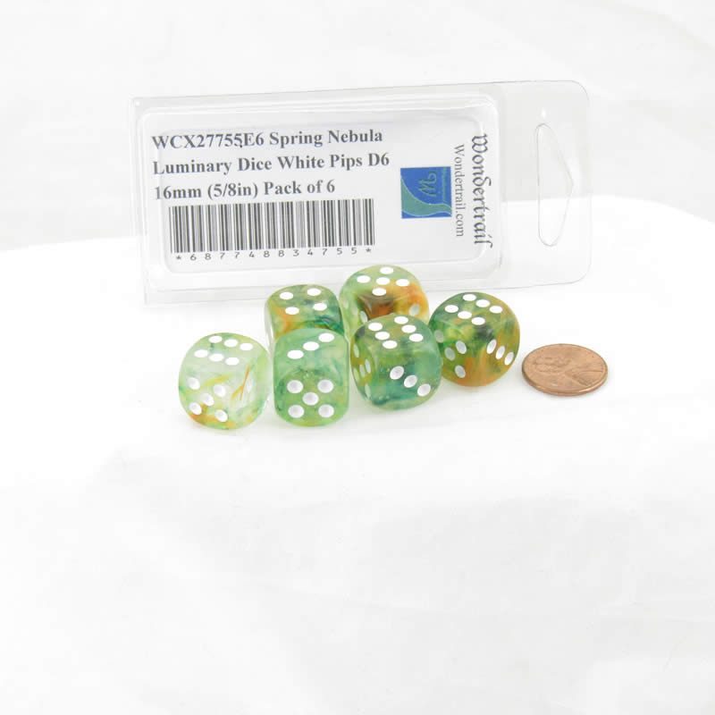 WCX27755E6 Spring Nebula Luminary Dice White Pips D6 16mm (5/8in) Pack of 6 (ONLINE ORDER ONLY)