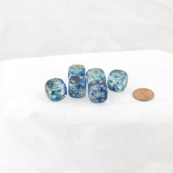 WCX27756E6 Oceanic Nebula Luminary Dice Gold Pips D6 16mm (5/8in) Pack of 6 (ONLINE ORDER ONLY)