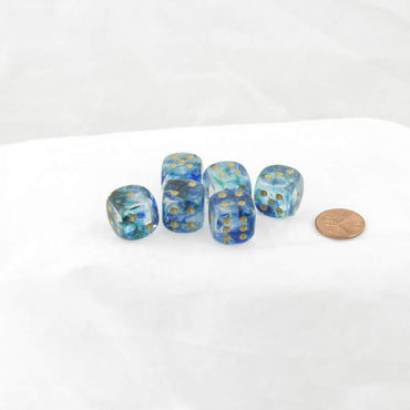 WCX27756E6 Oceanic Nebula Luminary Dice Gold Pips D6 16mm (5/8in) Pack of 6 (ONLINE ORDER ONLY)