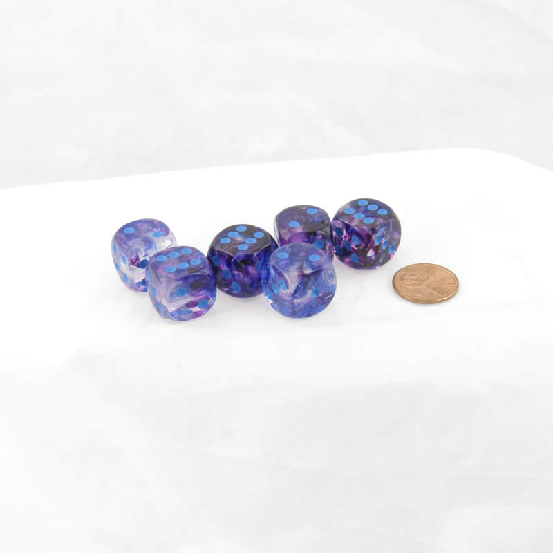 WCX27757E6 Nocturnal Nebula Luminary Dice Blue Pips D6 16mm (5/8in) Pack of 6 (ONLINE ORDER ONLY)