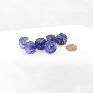 WCX27757E6 Nocturnal Nebula Luminary Dice Blue Pips D6 16mm (5/8in) Pack of 6 (ONLINE ORDER ONLY)
