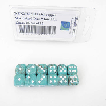 WCX27803E12 Oxi-copper Marbleized Dice White Pips 12mm D6 Set of 12 (ONLINE ORDER ONLY)