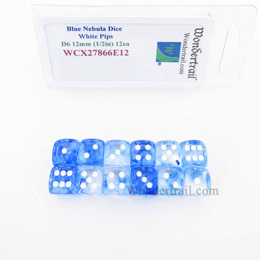 WCX27866E12 Blue Nebula Dice with White Pips 12mm (1/2in) D6 Set of 12 (ONLINE ORDER ONLY)
