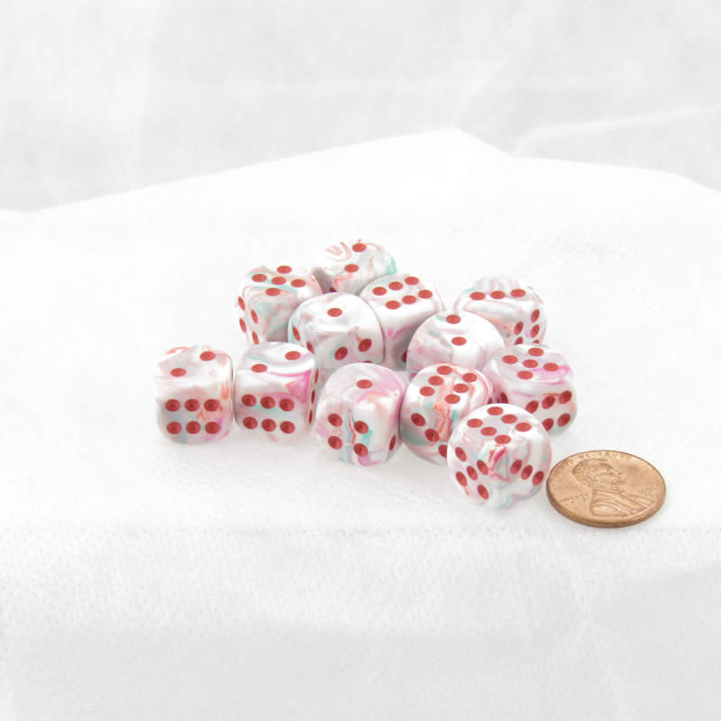 WCX27939E12 Pop Art Festive Dice with Red Pips 12mm (1/2in) D6 Set of 12 (ONLINE ORDER ONLY)