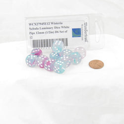 WCX27945E12 Wisteria Nebula Luminary Dice White Pips 12mm (1/2in) D6 Set of 12 (ONLINE ORDER ONLY)