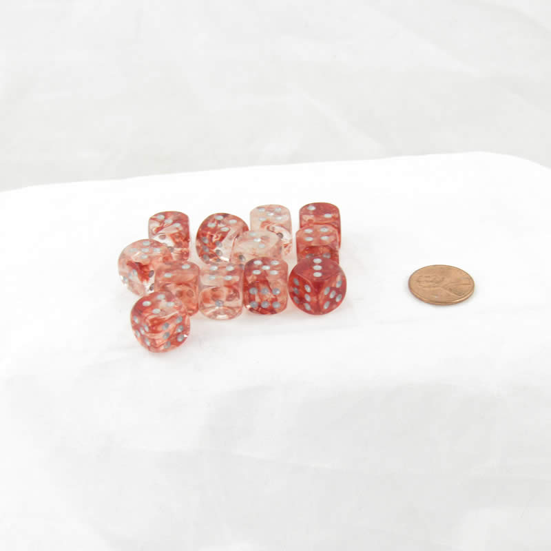 WCX27954E12 Red Nebula Luminary Dice Silver Pips 12mm (1/2in) D6 Set of 12 (ONLINE ORDER ONLY)