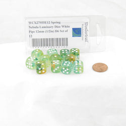 WCX27955E12 Spring Nebula Luminary Dice White Pips 12mm (1/2in) D6 Set of 12 (ONLINE ORDER ONLY)