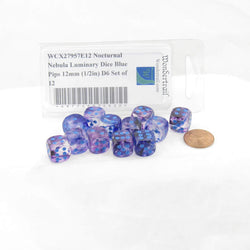 WCX27957E12 Nocturnal Nebula Luminary Dice Blue Pips 12mm (1/2in) D6 Set of 12 (ONLINE ORDER ONLY)