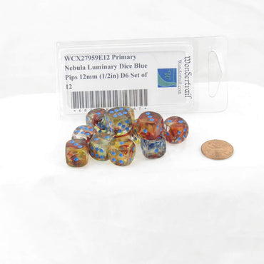 WCX27959E12 Primary Nebula Luminary Dice Blue Pips 12mm (1/2in) D6 Set of 12 (ONLINE ORDER ONLY)