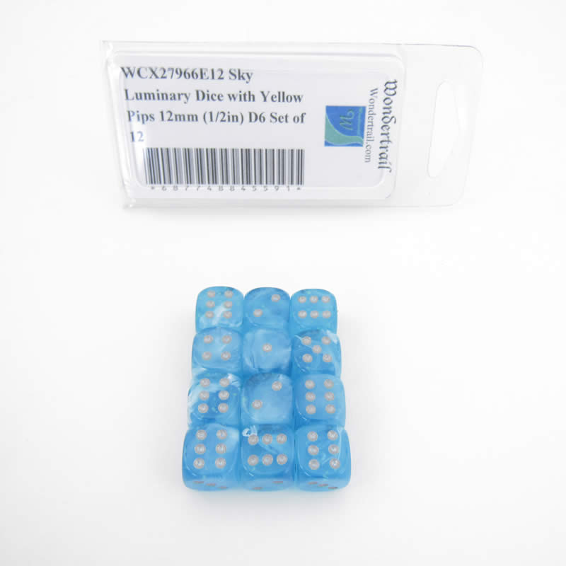 WCX27966E12 Sky Borealis Dice Luminary Silver Pips 12mm (1/2in) D6 Set of 12 (ONLINE ORDER ONLY)