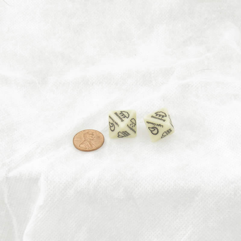 WCXCV0003AE2 Ivory Weather Dice with Black Words 15mm (19/32 inch) D8 Set of 2 (ONLINE ORDER ONLY)