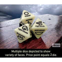 WCXCV0003AE2 Ivory Weather Dice with Black Words 15mm (19/32 inch) D8 Set of 2 (ONLINE ORDER ONLY)