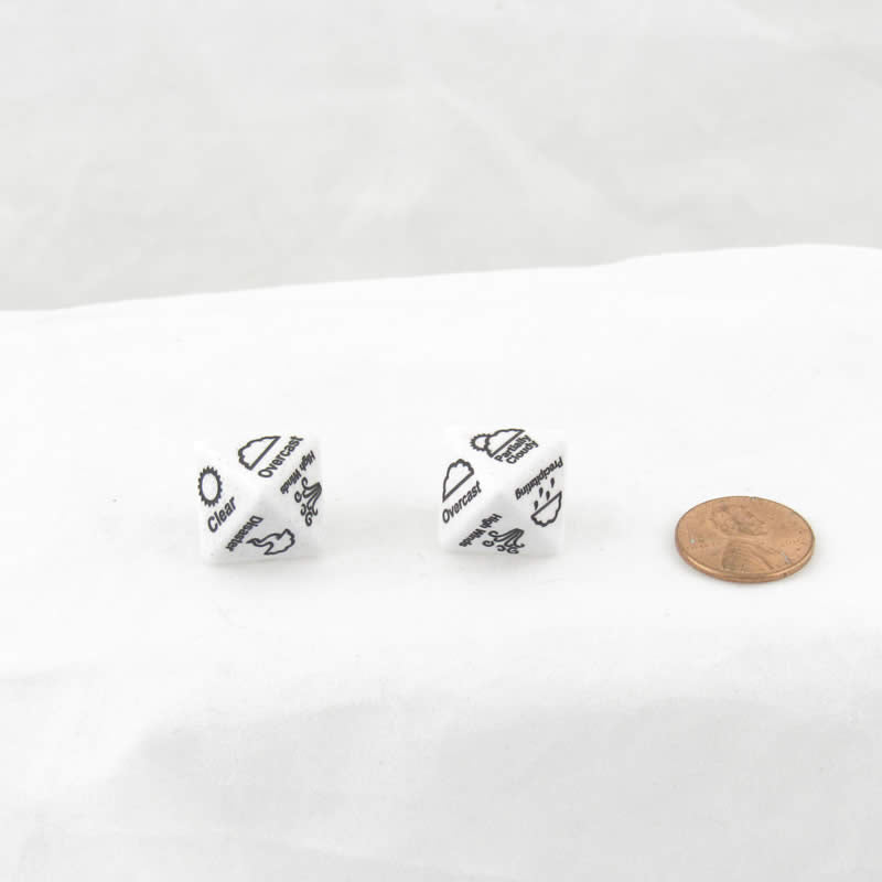 WCXCV0003E2 White Weather Dice with Black Words 15mm (19/32 inch) D8 Set of 2 (ONLINE ORDER ONLY)