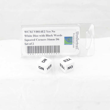 WCXCV0014E2 Yes No White Dice with Black Words Squared Corners 16mm (5/8 inch) D6 Set of 2 (ONLINE ORDER ONLY)