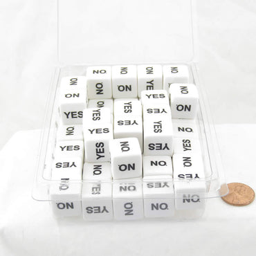 WCXCV0014E50 Yes No White Dice with Black Words Squared Corners 16mm (5/8in) D6 Set of 50 (ONLINE ORDER ONLY)