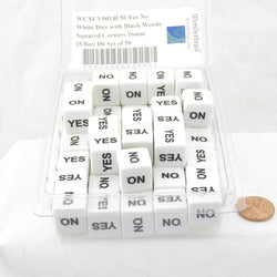 WCXCV0014E50 Yes No White Dice with Black Words Squared Corners 16mm (5/8in) D6 Set of 50 (ONLINE ORDER ONLY)