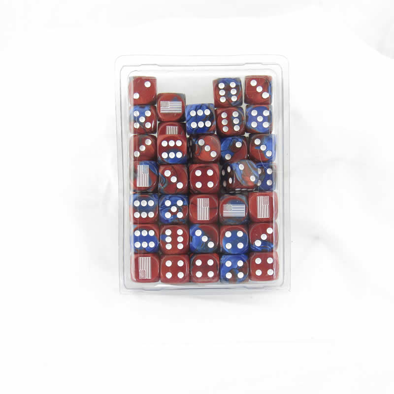 WCXCV0028E50 United States Flag Dice Gemini Blue and Red White Pips 16mm D6 Set of 50 (ONLINE ORDER ONLY)
