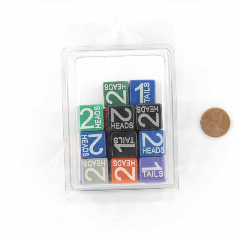 WCXCV0065E20 Heads and Tails 1 and 2 Dice Assorted Colors with Numbers 16mm D6 (1-2 3 times) Pack of 20 (ONLINE ORDER ONLY)
