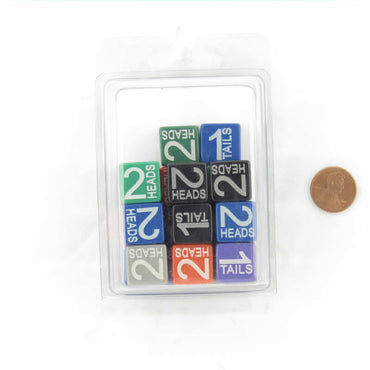 WCXCV0065E20 Heads and Tails 1 and 2 Dice Assorted Colors with Numbers 16mm D6 (1-2 3 times) Pack of 20 (ONLINE ORDER ONLY)