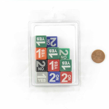 WCXCV0067E20  Yes and No 1 and 2 Dice Assorted Colors with Numbers 16mm D6 (1-2 3 times) Pack of 20 (ONLINE ORDER ONLY)