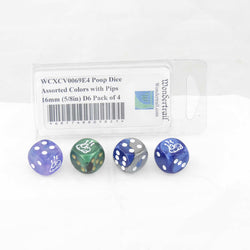 WCXCV0069E4 Poop Dice Assorted Colors with Pips 16mm (5/8in) D6 Pack of 4 (ONLINE ORDER ONLY)