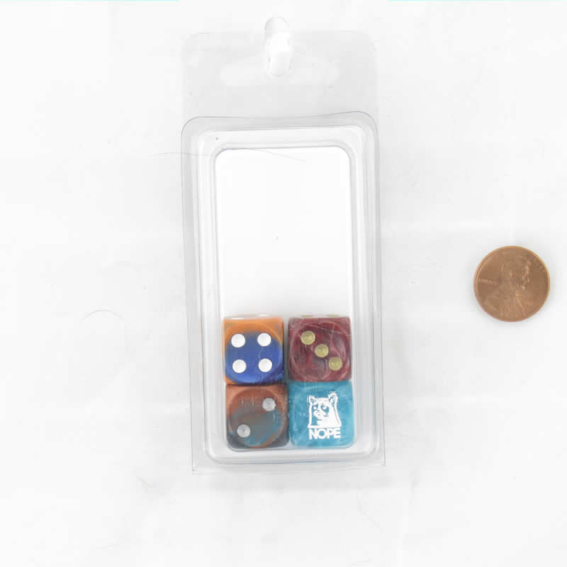 WCXCV0091E4 Nope (grumpy cat) Dice Assorted Colors Pips 16mm (5/8in) D6 Pack of 4 (ONLINE ORDER ONLY)