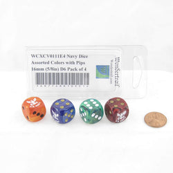 WCXCV0111E4 Navy Dice Assorted Colors with Pips 16mm (5/8in) D6 Pack of 4 (ONLINE ORDER ONLY)
