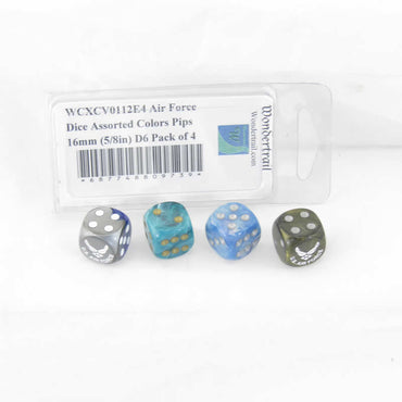 WCXCV0112E4 Air Force Dice Assorted Colors Pips 16mm (5/8in) D6 Pack of 4 (ONLINE ORDER ONLY)