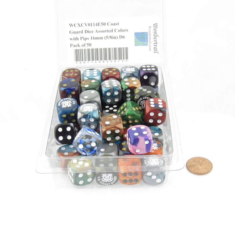 WCXCV0114E50 Coast Guard Dice Assorted Colors with Pips 16mm (5/8in) D6 Pack of 50 (ONLINE ORDER ONLY)