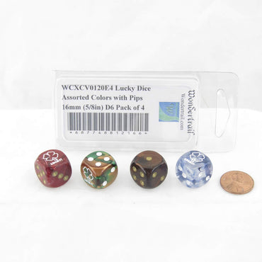WCXCV0120E4 Lucky Dice Assorted Colors with Pips 16mm (5/8in) D6 Pack of 4 (ONLINE ORDER ONLY)
