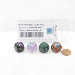 WCXCV0120E4 Lucky Dice Assorted Colors with Pips 16mm (5/8in) D6 Pack of 4 (ONLINE ORDER ONLY)