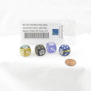 WCXCV0130E4 Sick Dice Assorted Colors with Pips 16mm (5/8in) D6 Pack of 4 (ONLINE ORDER ONLY)