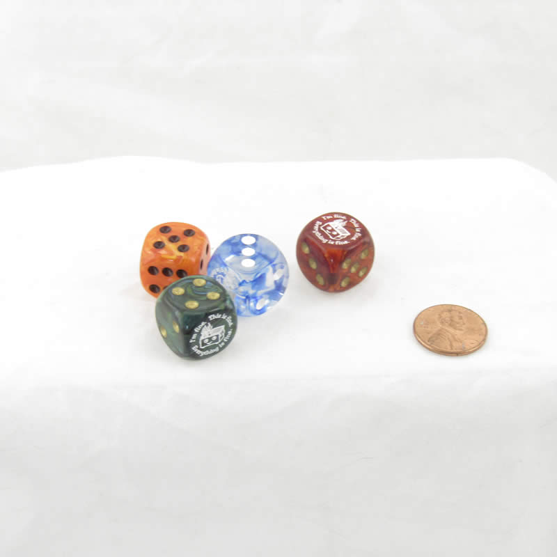 WCXCV0136E4 Dumpster Fire Dice Assorted Colors with Pips 16mm (5/8in) D6 Pack of 4 (ONLINE ORDER ONLY)