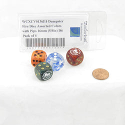 WCXCV0136E4 Dumpster Fire Dice Assorted Colors with Pips 16mm (5/8in) D6 Pack of 4 (ONLINE ORDER ONLY)