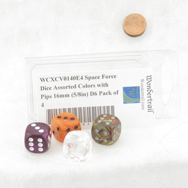 WCXCV0140E4 Space Force Dice Assorted Colors with Pips 16mm (5/8in) D6 Pack of 4 (ONLINE ORDER ONLY)